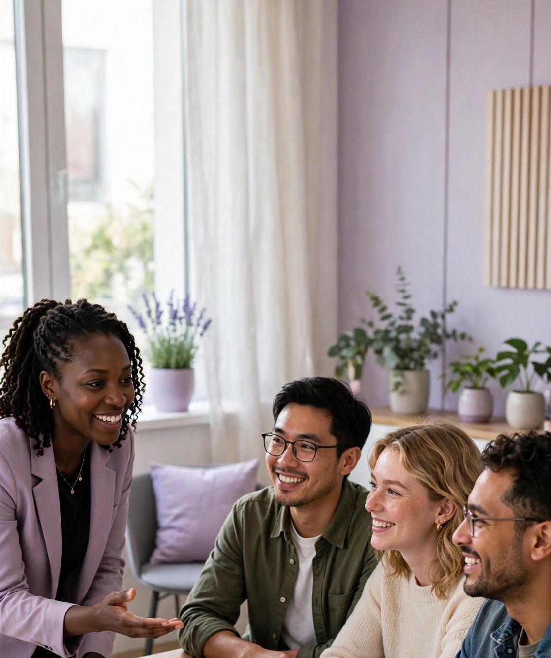 A facilitator leading a team workshop conversation